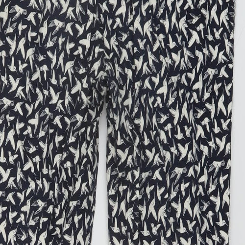 Oasis Womens Blue Geometric Cotton Trousers Size 10 L26 in Regular Zip