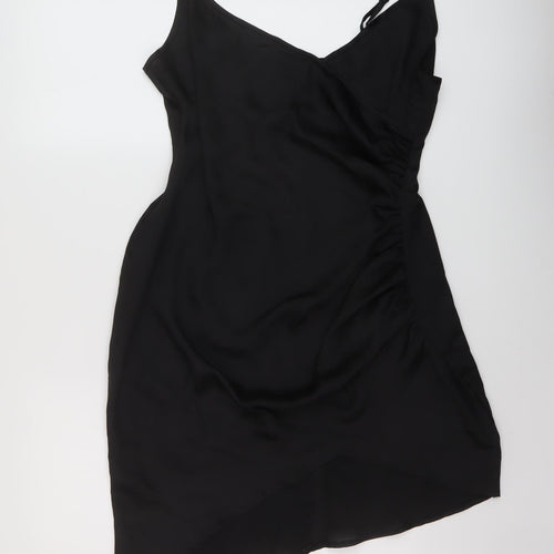 PRETTYLITTLETHING Womens Black Polyester Mini Size 14 V-Neck Zip