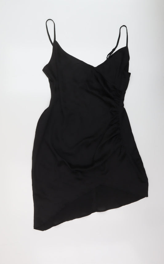 PRETTYLITTLETHING Womens Black Polyester Mini Size 14 V-Neck Zip