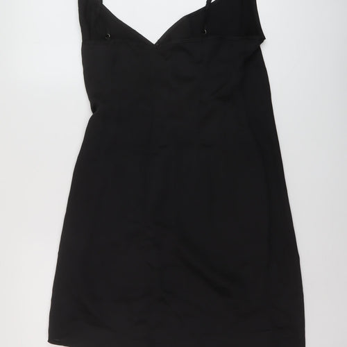 PRETTYLITTLETHING Womens Black Polyester Mini Size 14 V-Neck Zip