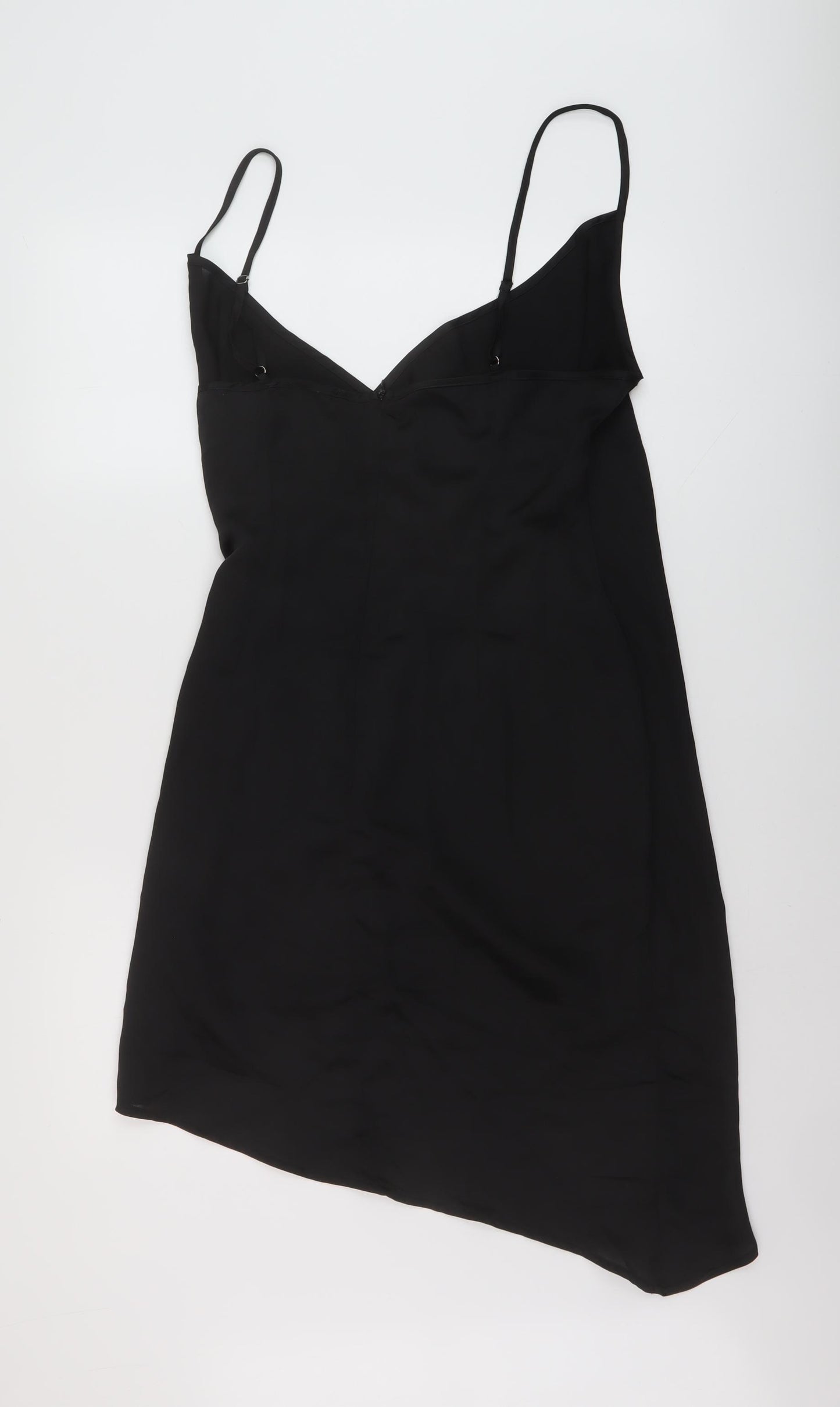 PRETTYLITTLETHING Womens Black Polyester Mini Size 14 V-Neck Zip