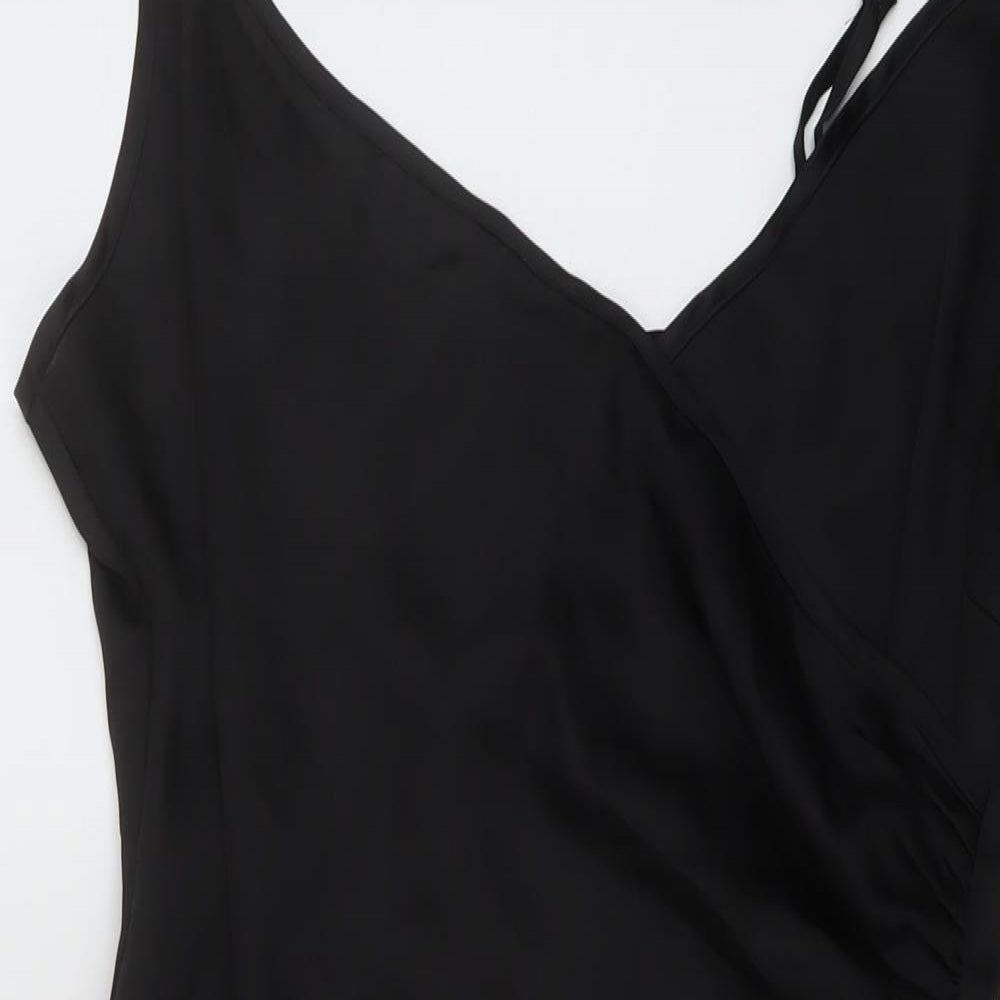 PRETTYLITTLETHING Womens Black Polyester Mini Size 14 V-Neck Zip