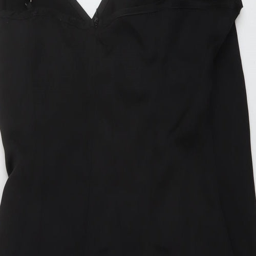 PRETTYLITTLETHING Womens Black Polyester Mini Size 14 V-Neck Zip