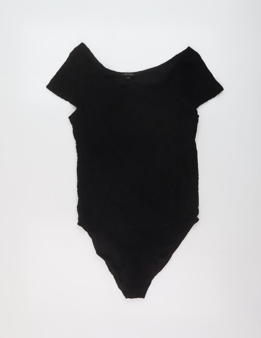 River Island Womens Black Nylon Bodysuit One-Piece Size 12 Snap