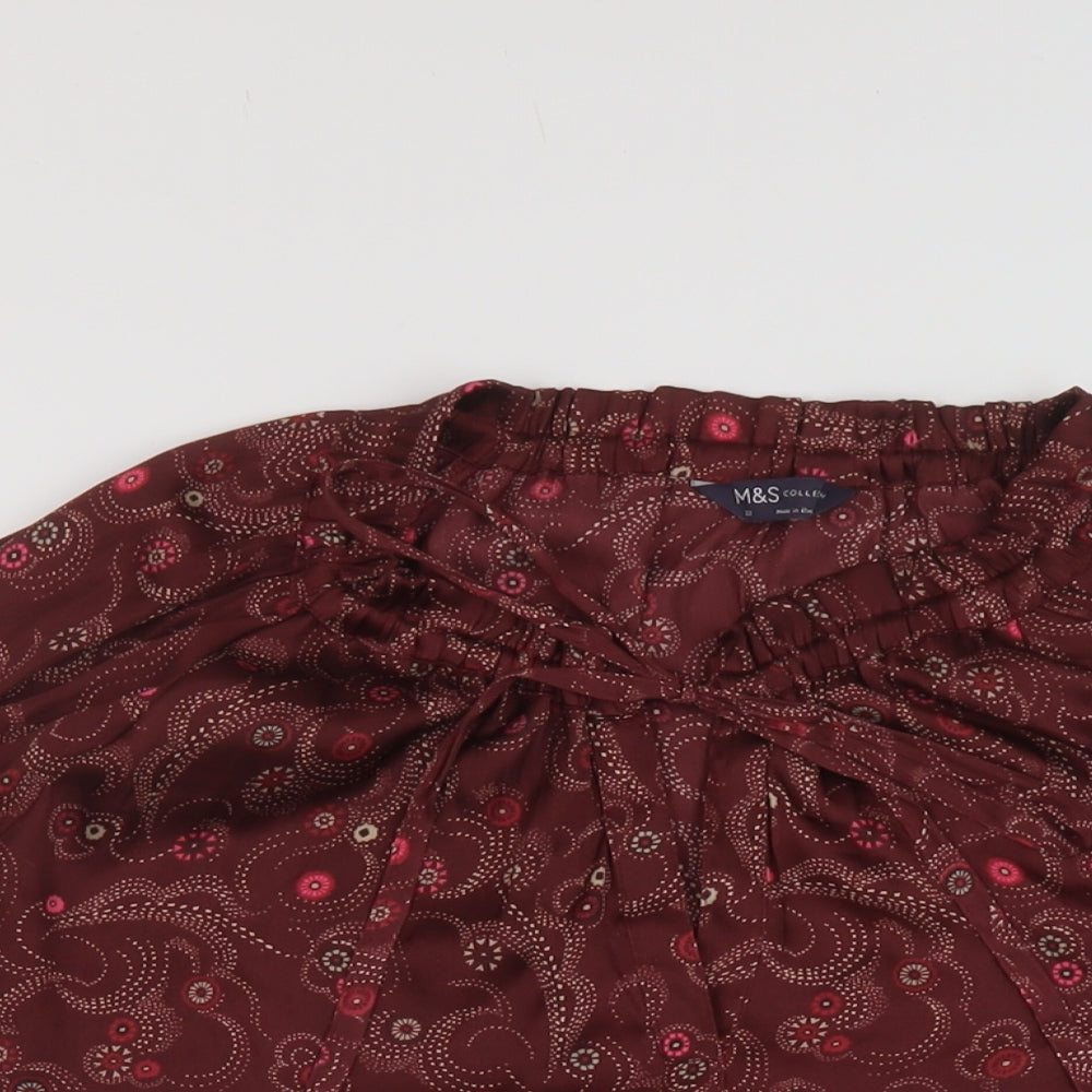 Marks and Spencer Womens Red Geometric Polyester Basic Blouse Size 22 Round Neck