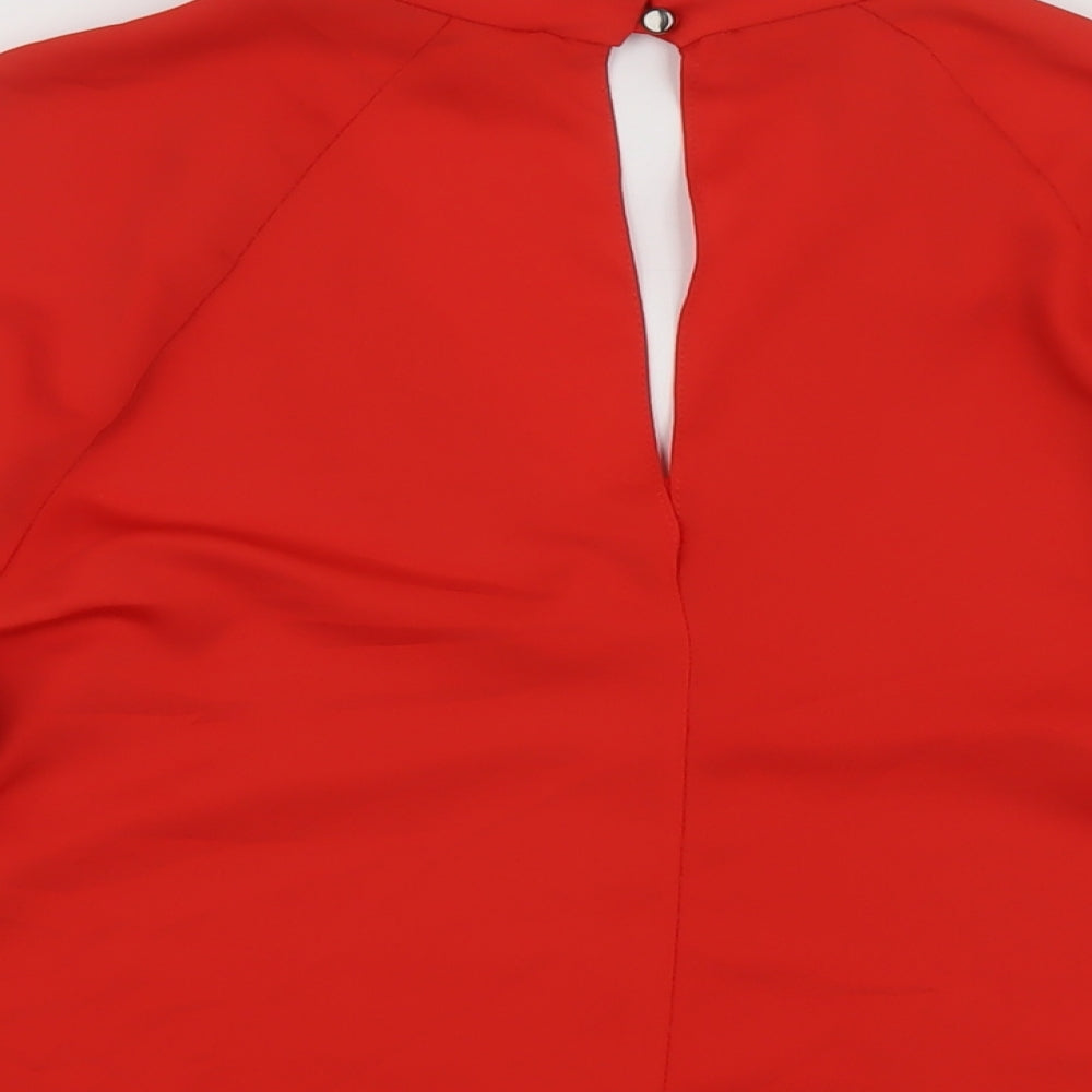 Debenhams Womens Red Polyester Basic Blouse Size 10 Mock Neck