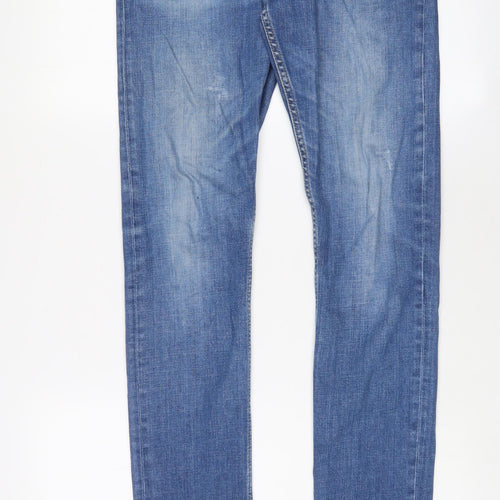 Topman Mens Blue Cotton Skinny Jeans Size 30 in L33 in Regular Button - Long Leg