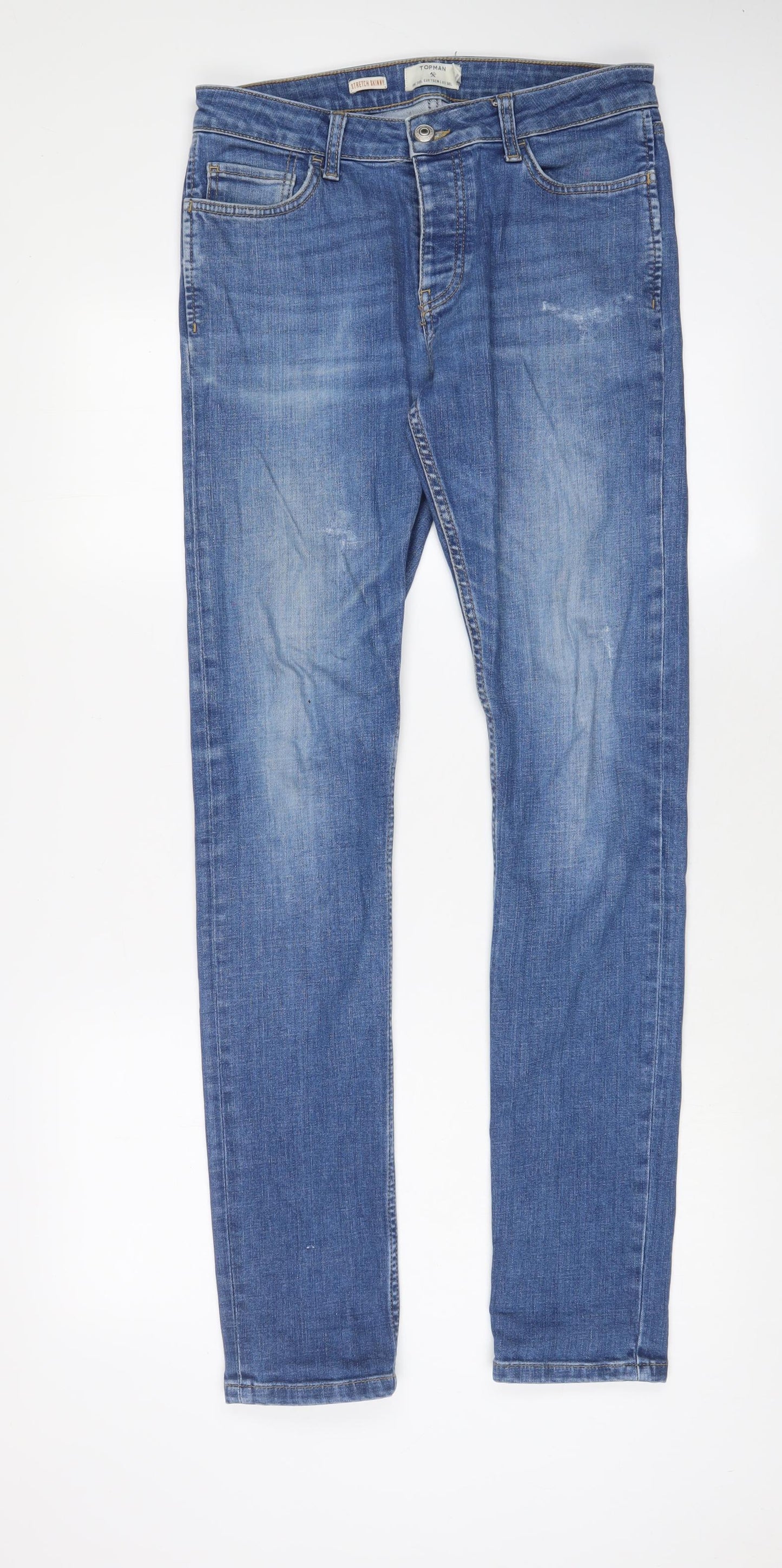 Topman Mens Blue Cotton Skinny Jeans Size 30 in L33 in Regular Button - Long Leg