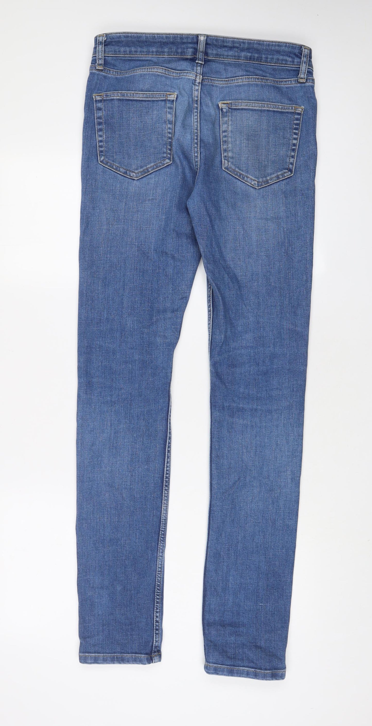 Topman Mens Blue Cotton Skinny Jeans Size 30 in L33 in Regular Button - Long Leg