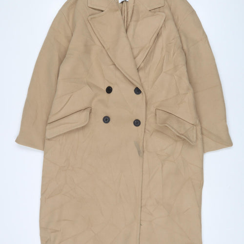 Zara Womens Beige Overcoat Coat Size S Button