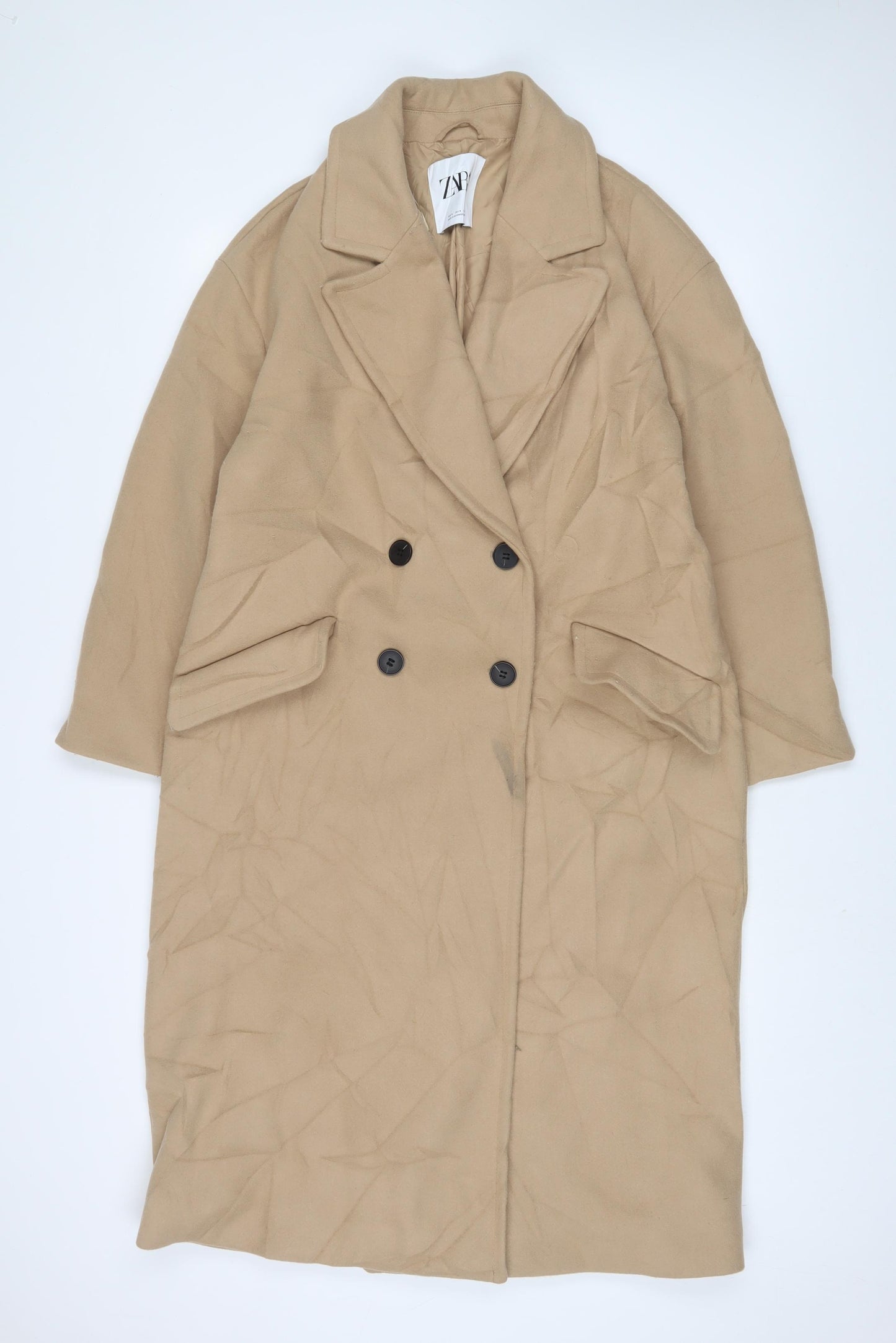 Zara Womens Beige Overcoat Coat Size S Button