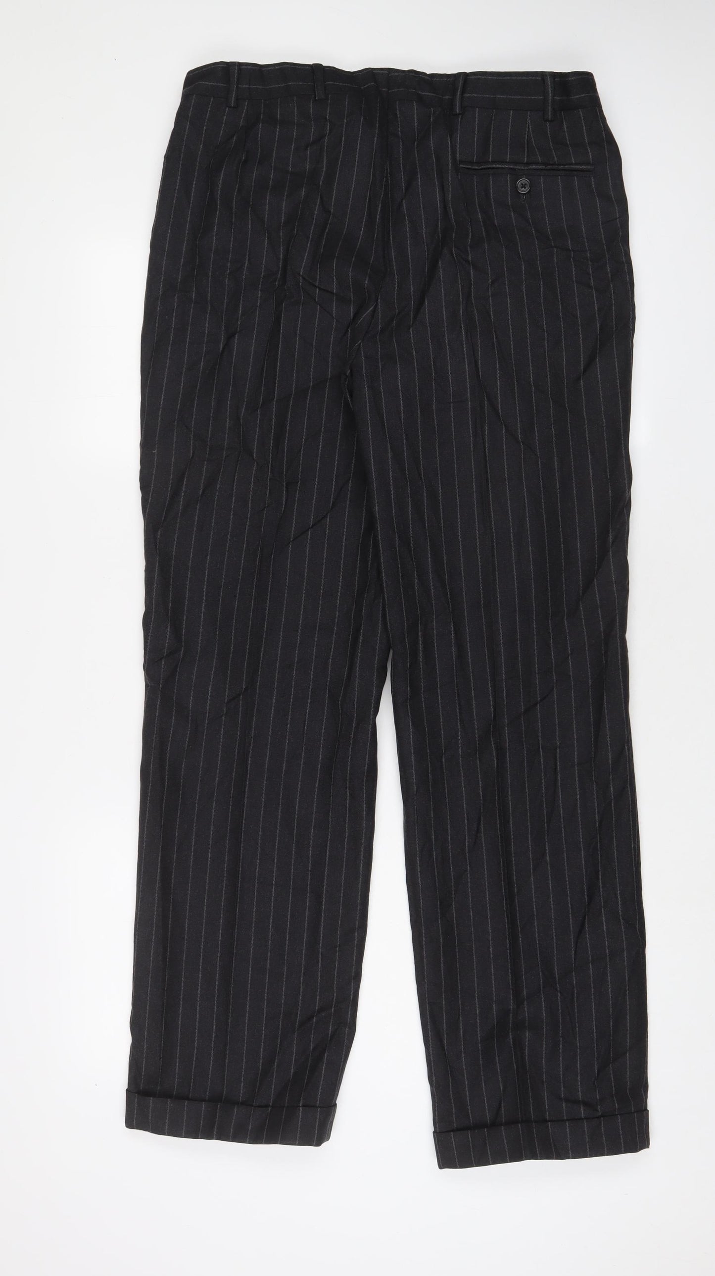 Austin Reed Mens Grey Striped Wool Trousers Size 34 in L31 in Regular Button