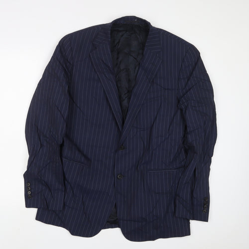 Jaeger Mens Blue Striped Wool Jacket Suit Jacket Size 42 Regular