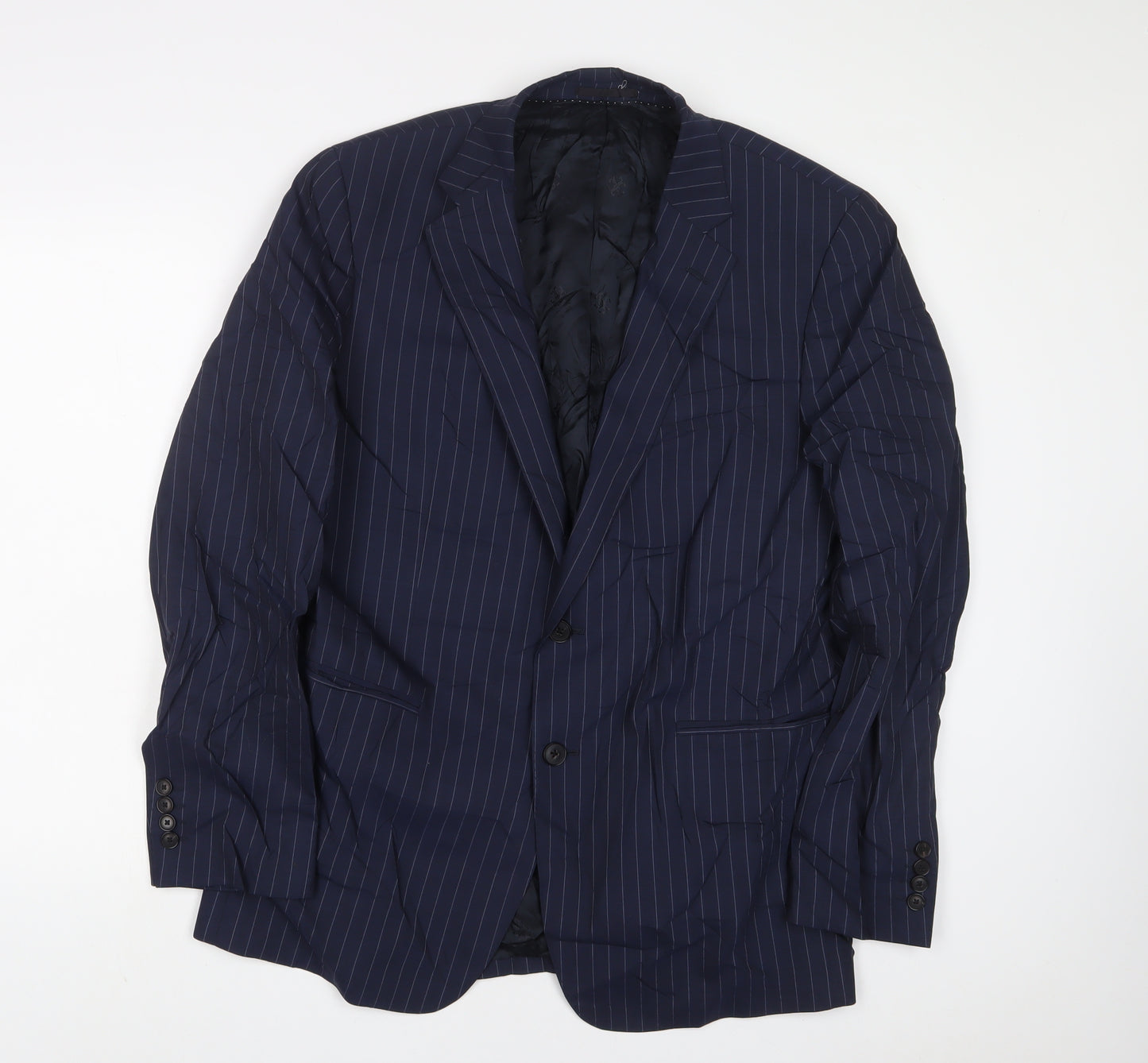 Jaeger Mens Blue Striped Wool Jacket Suit Jacket Size 42 Regular