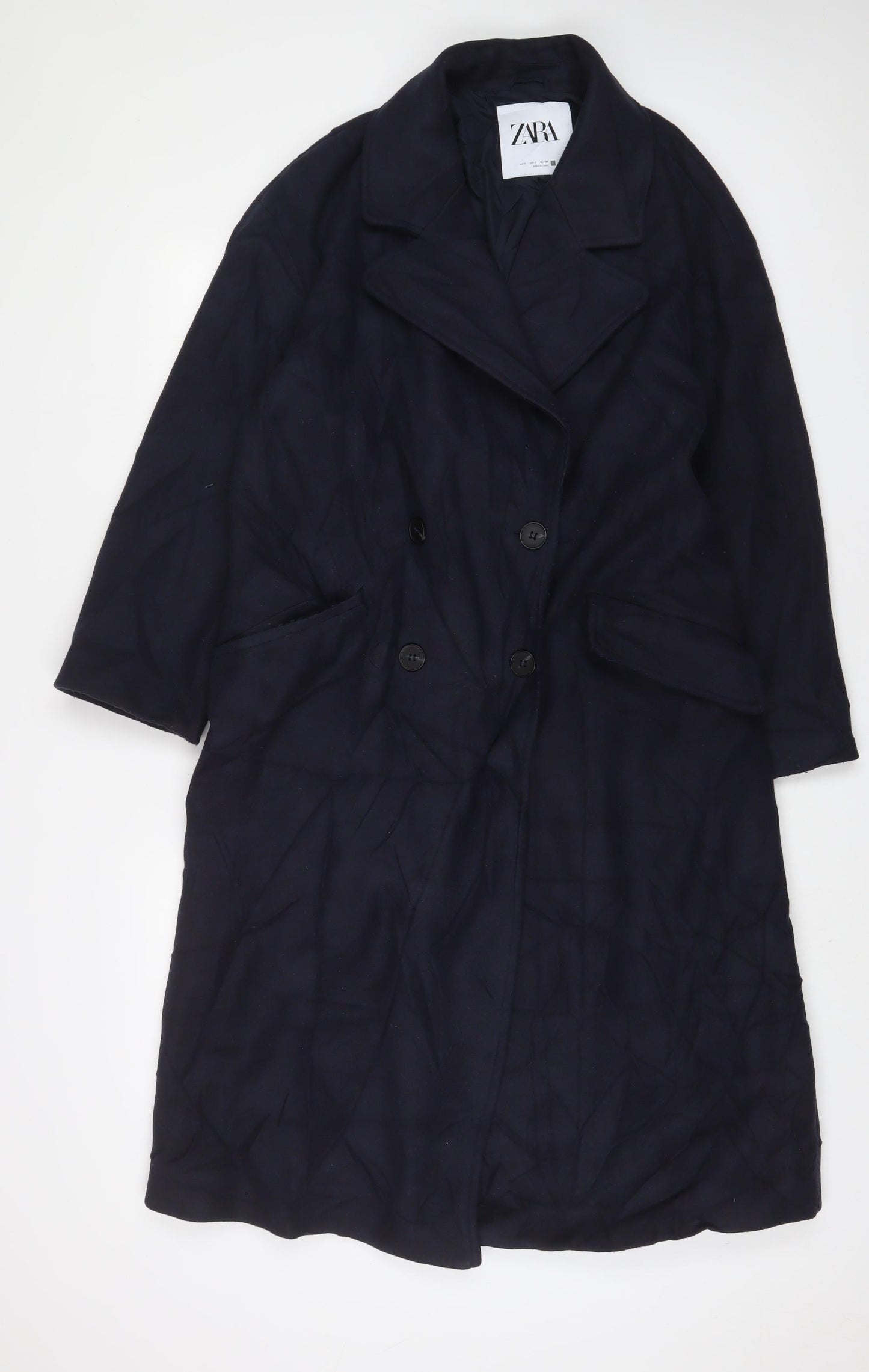 Zara Womens Blue Overcoat Coat Size S Button