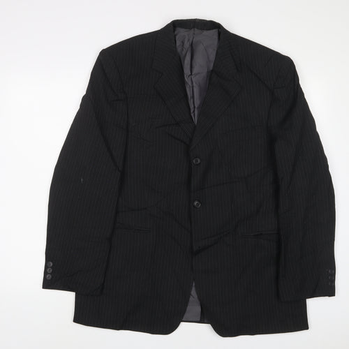 pinstripe Mens Black Striped Polyester Jacket Suit Jacket Size 42 Regular