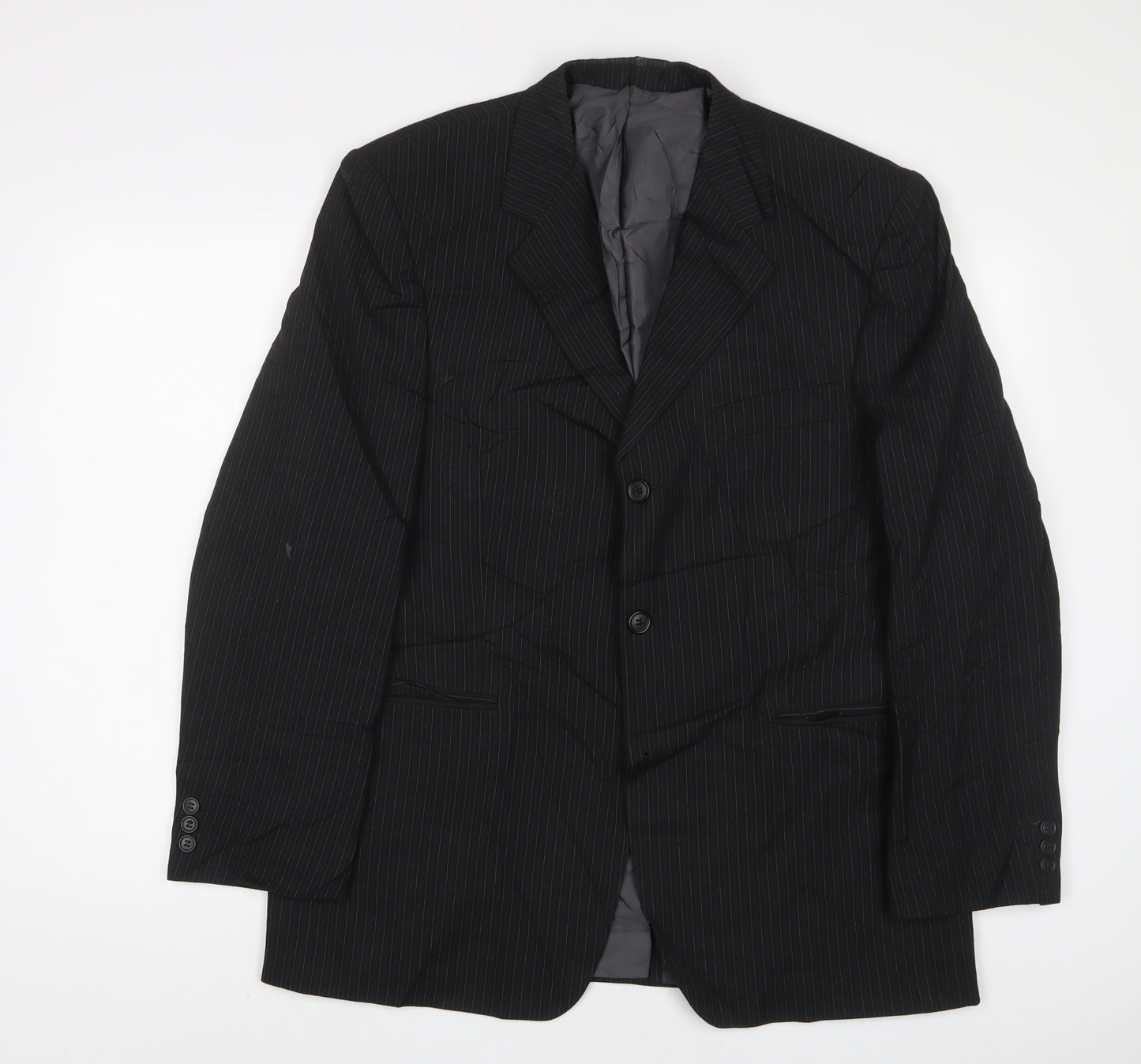 pinstripe Mens Black Striped Polyester Jacket Suit Jacket Size 42 Regular