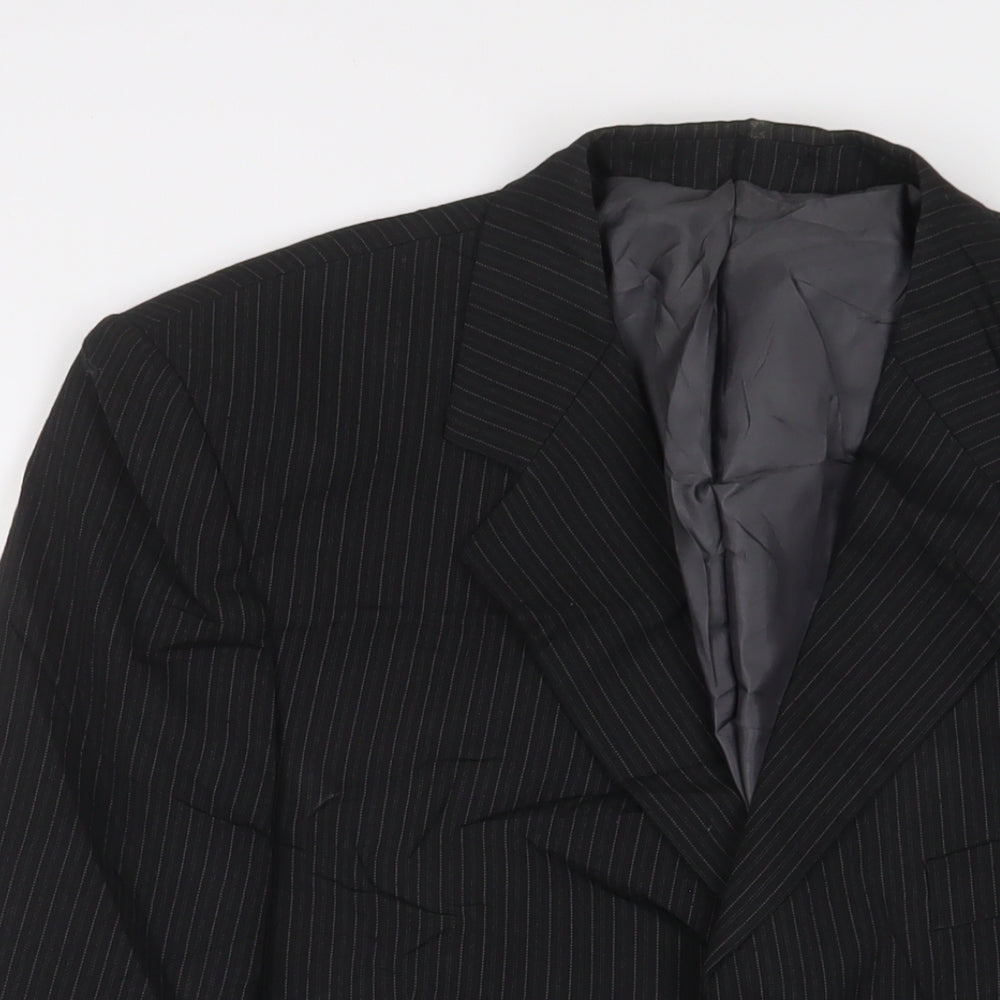 pinstripe Mens Black Striped Polyester Jacket Suit Jacket Size 42 Regular