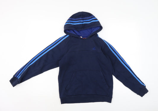 adidas Boys Blue Houndstooth Cotton Pullover Hoodie Size 11-12 Years