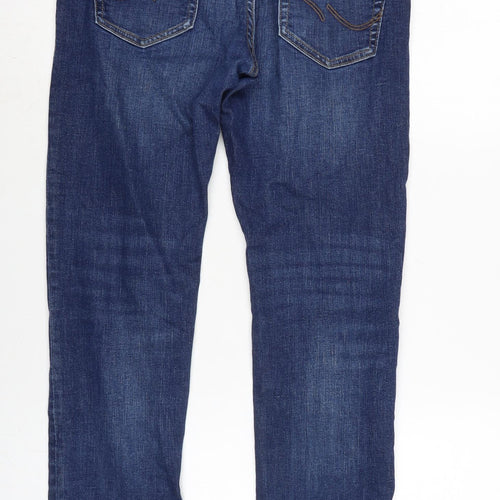 JACK & JONES Mens Blue Cotton Blend Straight Jeans Size 30 in L30 in Regular Button