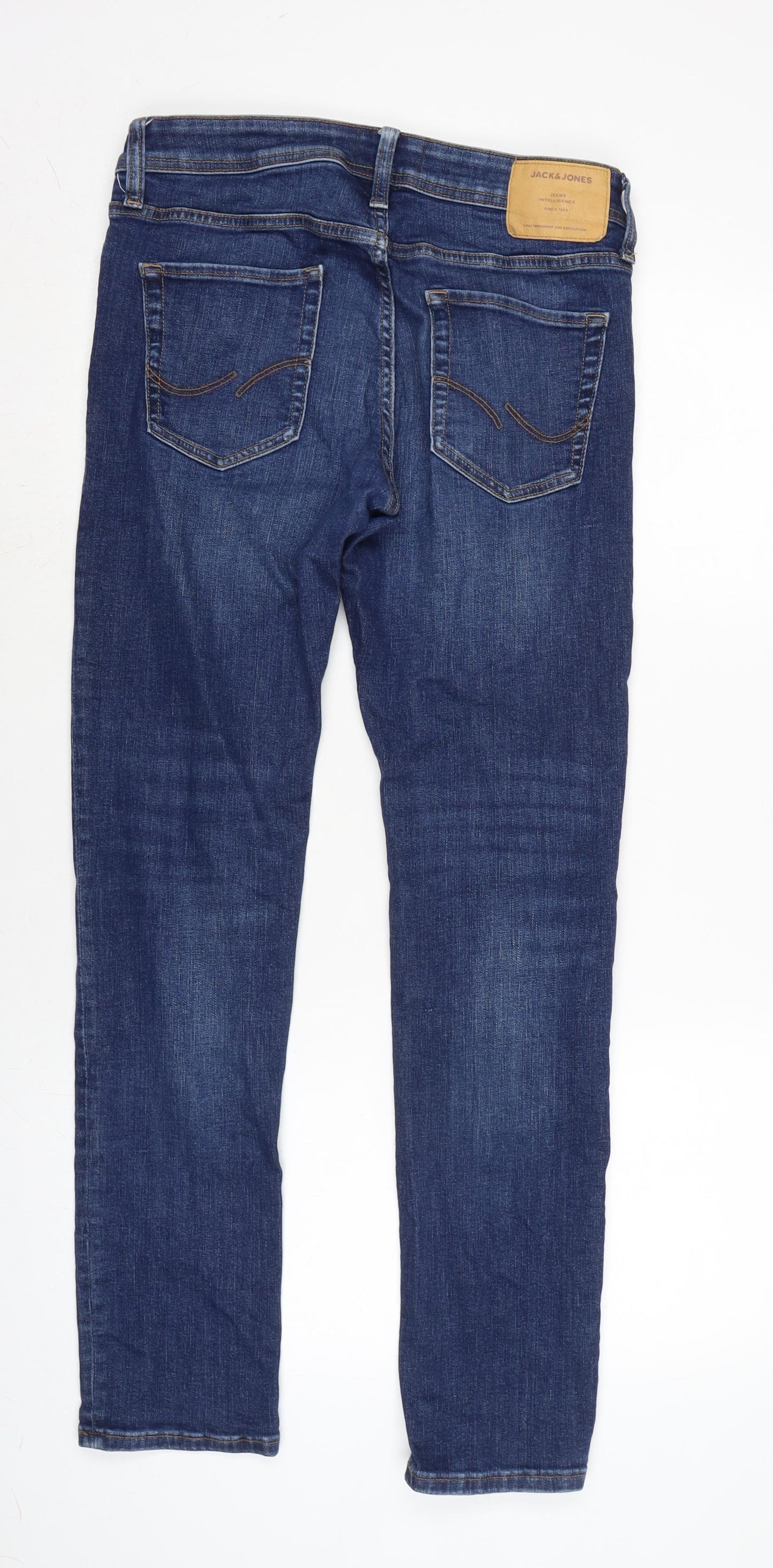 JACK & JONES Mens Blue Cotton Blend Straight Jeans Size 30 in L30 in Regular Button