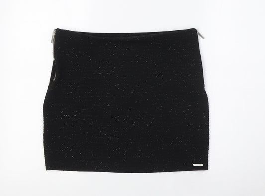 Superdry Womens Black Polyester Mini Skirt Size L Zip - Zip Detail