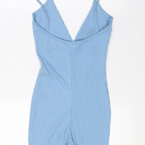 PRETTYLITTLETHING Womens Blue Polyester Playsuit One-Piece Size 6 Tie - Ribbed