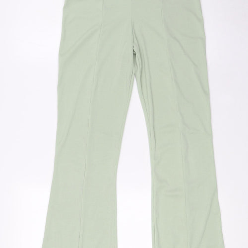 Boohoo Womens Green Polyester Trousers Size 12 L33 in Regular - Ribbed, High Waist