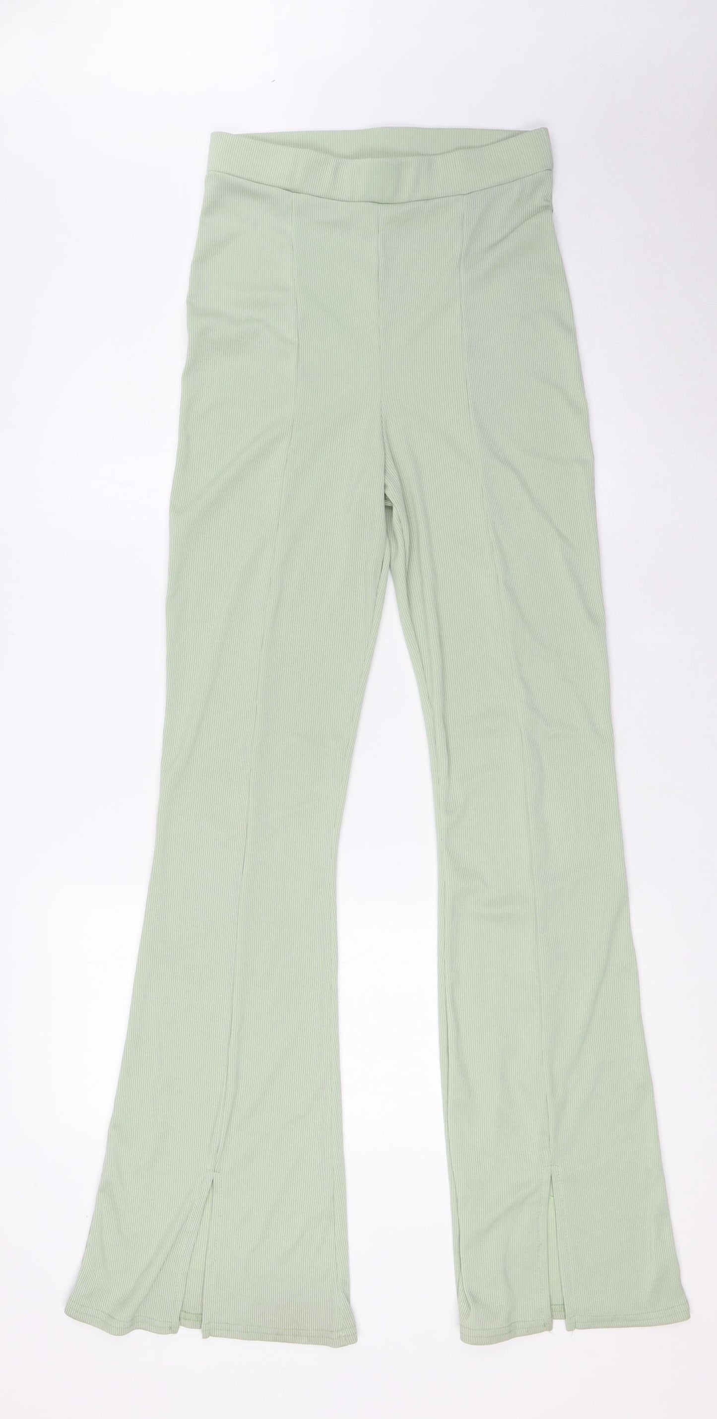 Boohoo Womens Green Polyester Trousers Size 12 L33 in Regular - Ribbed, High Waist