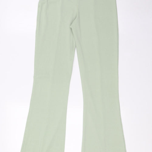 Boohoo Womens Green Polyester Trousers Size 12 L33 in Regular - Ribbed, High Waist