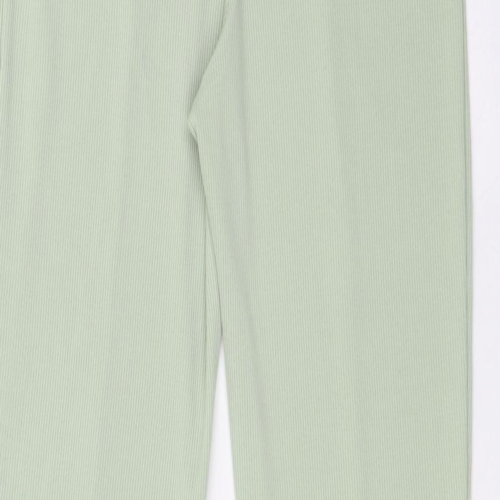 Boohoo Womens Green Polyester Trousers Size 12 L33 in Regular - Ribbed, High Waist