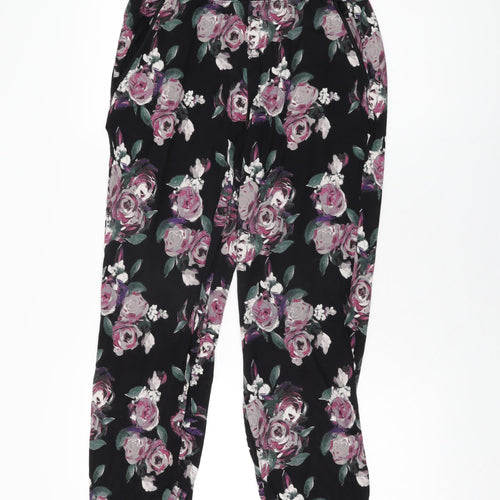 Autograph Womens Black Floral Viscose Trousers Size 10 L29 in Regular