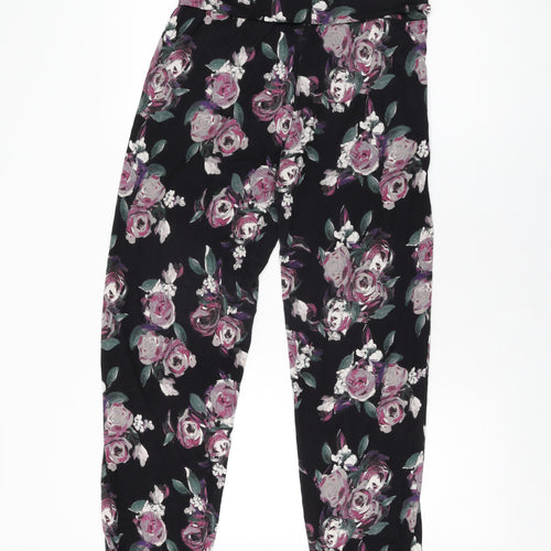 Autograph Womens Black Floral Viscose Trousers Size 10 L29 in Regular