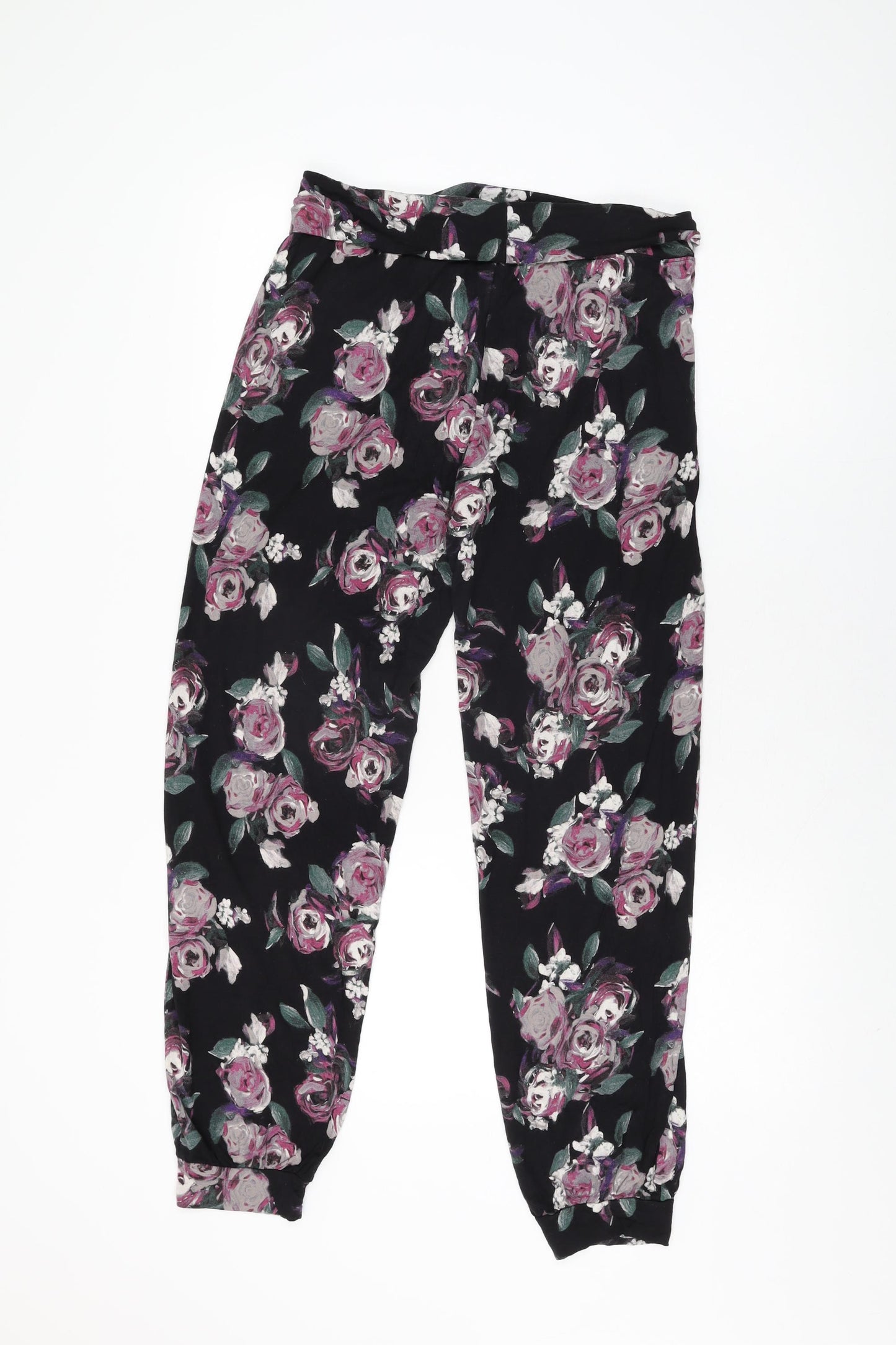 Autograph Womens Black Floral Viscose Trousers Size 10 L29 in Regular