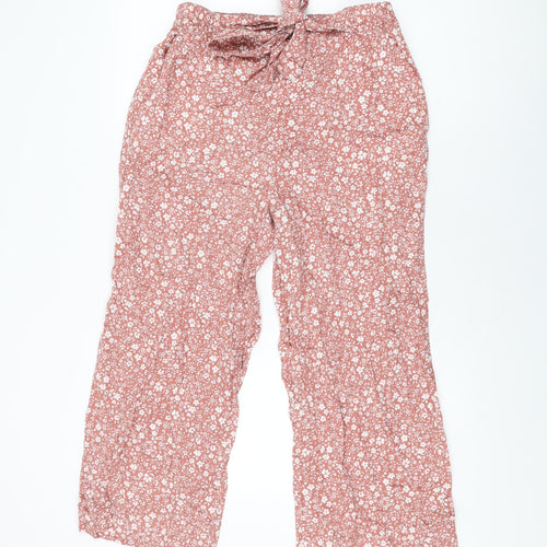 Roman Womens Pink Floral Lyocell Trousers Size 10 L24 in Regular Tie