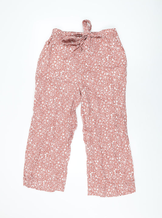 Roman Womens Pink Floral Lyocell Trousers Size 10 L24 in Regular Tie