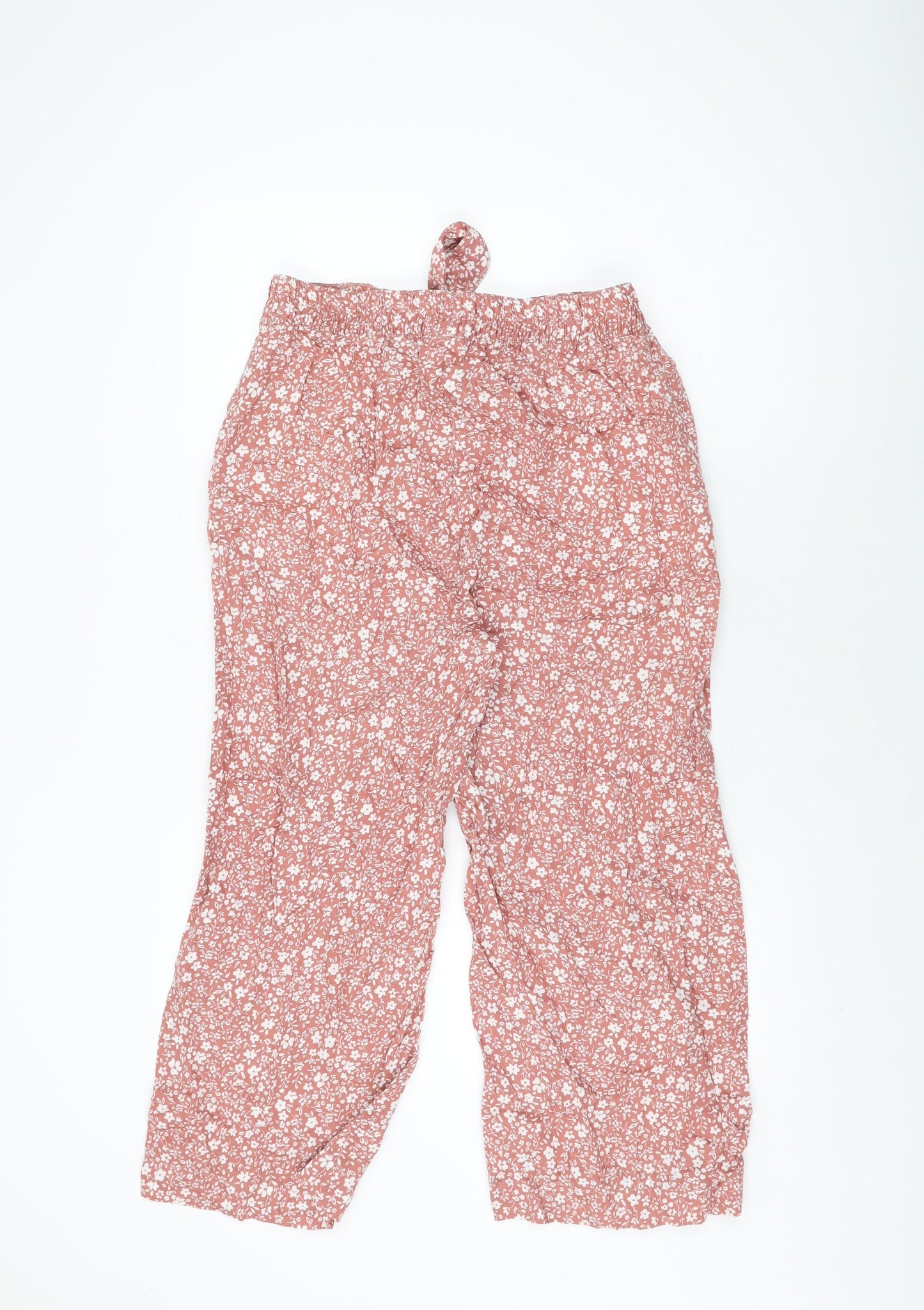 Roman Womens Pink Floral Lyocell Trousers Size 10 L24 in Regular Tie