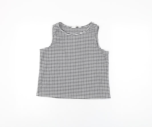 H&M Girls Black Gingham Polyester Basic T-Shirt Size 11-12 Years Round Neck Pullover