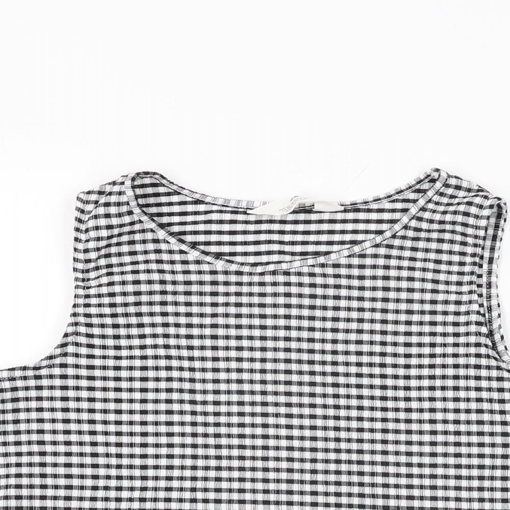 H&M Girls Black Gingham Polyester Basic T-Shirt Size 11-12 Years Round Neck Pullover