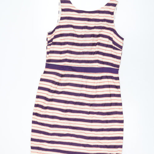 Boden Womens Purple Striped Cotton Bodycon Size 14 Round Neck Zip