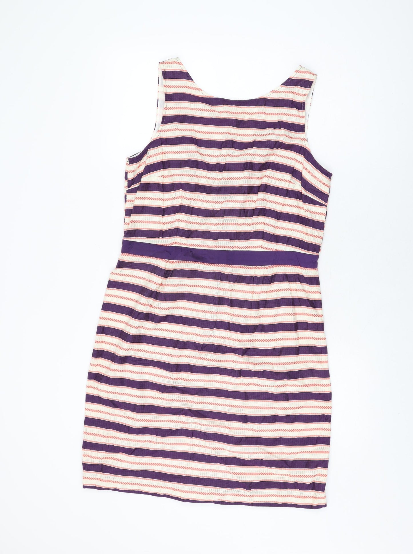 Boden Womens Purple Striped Cotton Bodycon Size 14 Round Neck Zip