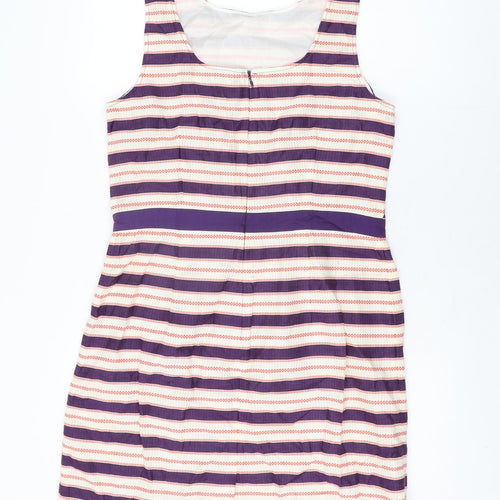 Boden Womens Purple Striped Cotton Bodycon Size 14 Round Neck Zip