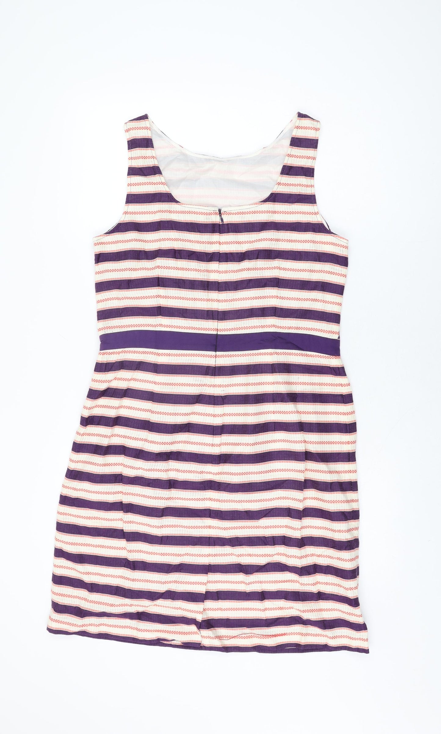 Boden Womens Purple Striped Cotton Bodycon Size 14 Round Neck Zip