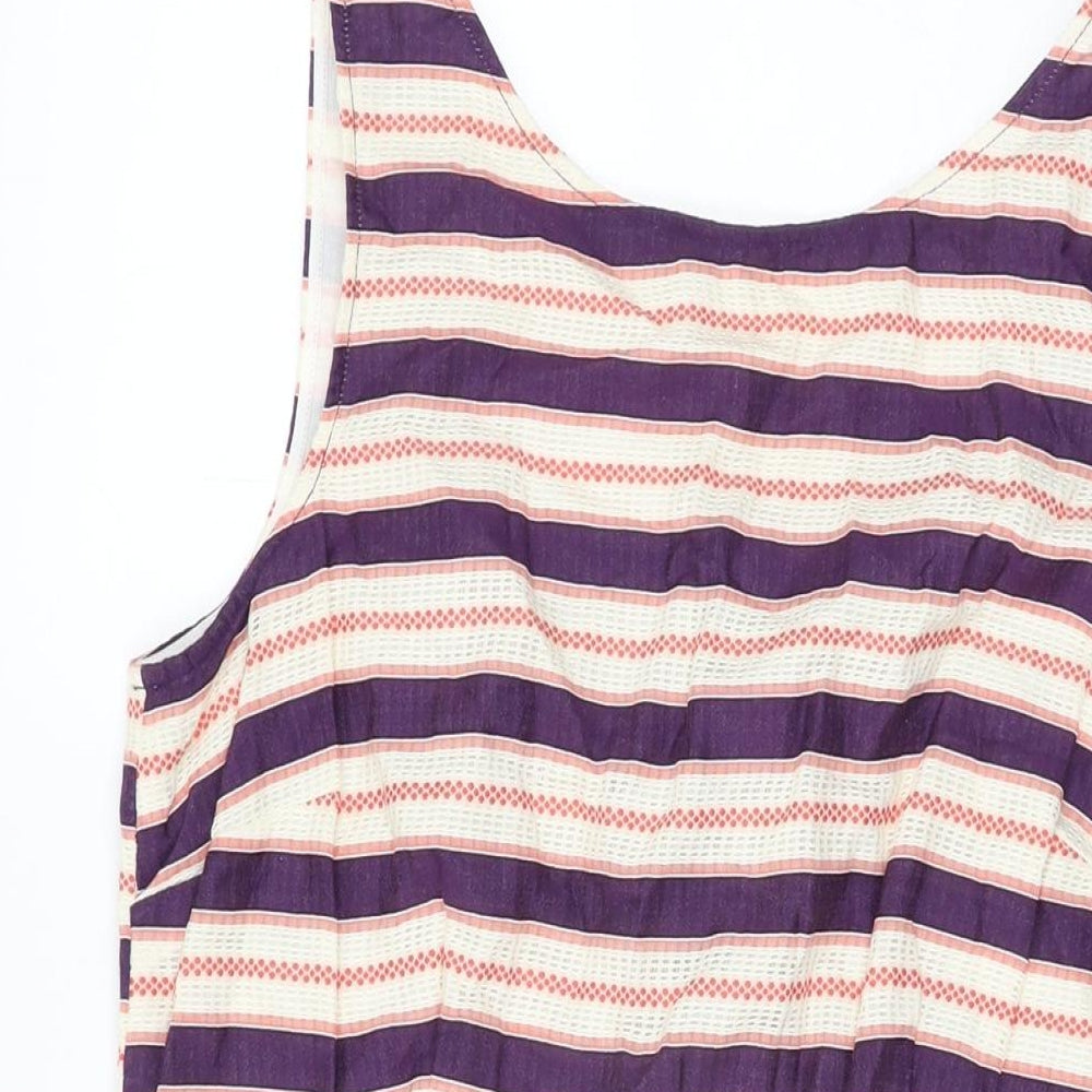 Boden Womens Purple Striped Cotton Bodycon Size 14 Round Neck Zip