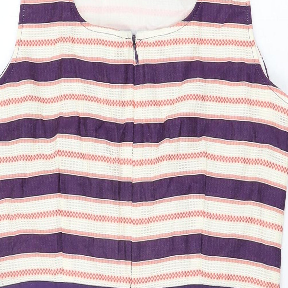 Boden Womens Purple Striped Cotton Bodycon Size 14 Round Neck Zip