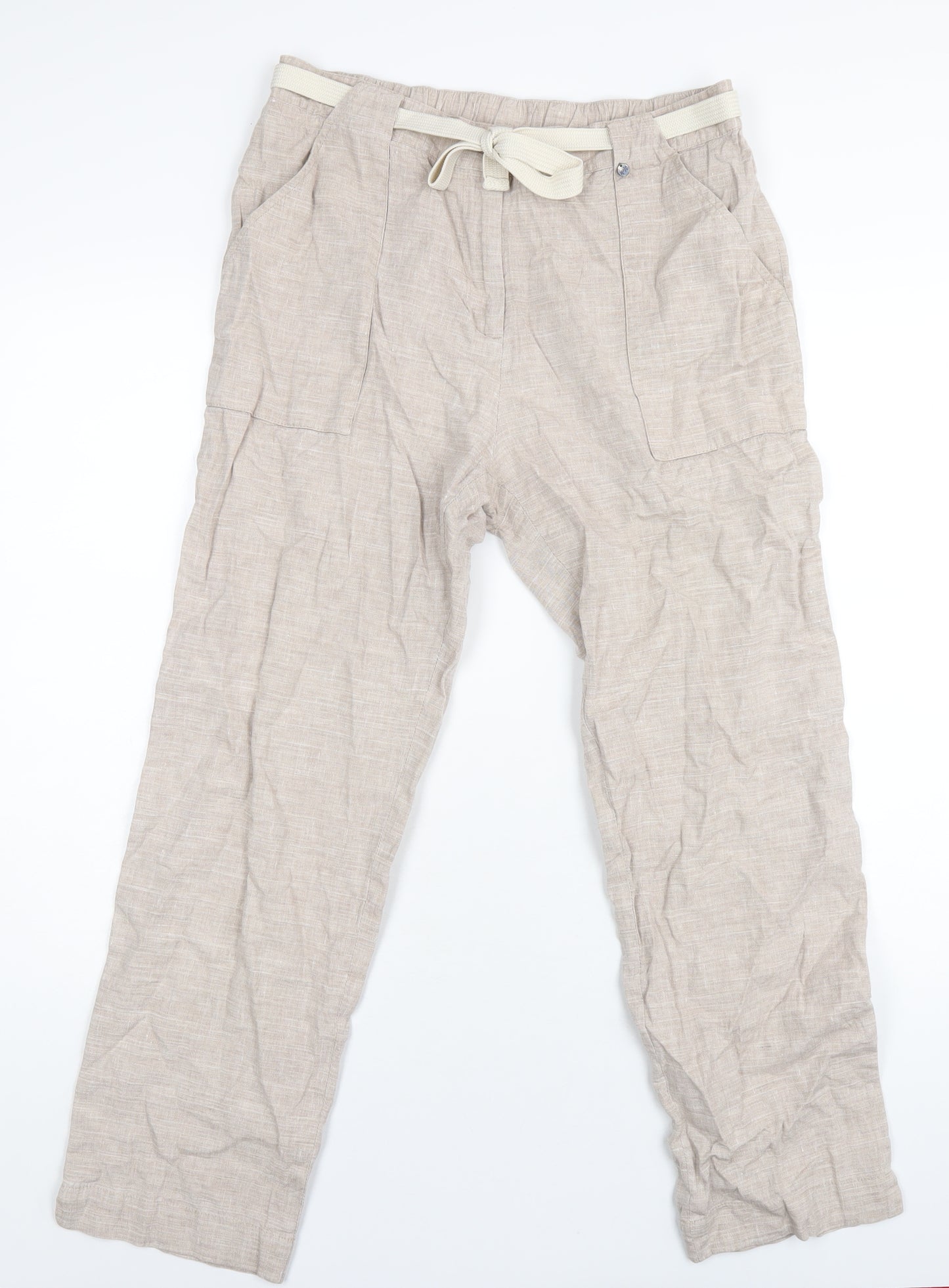 Lark Womens Beige Linen Trousers Size 12 L28 in Regular Zip