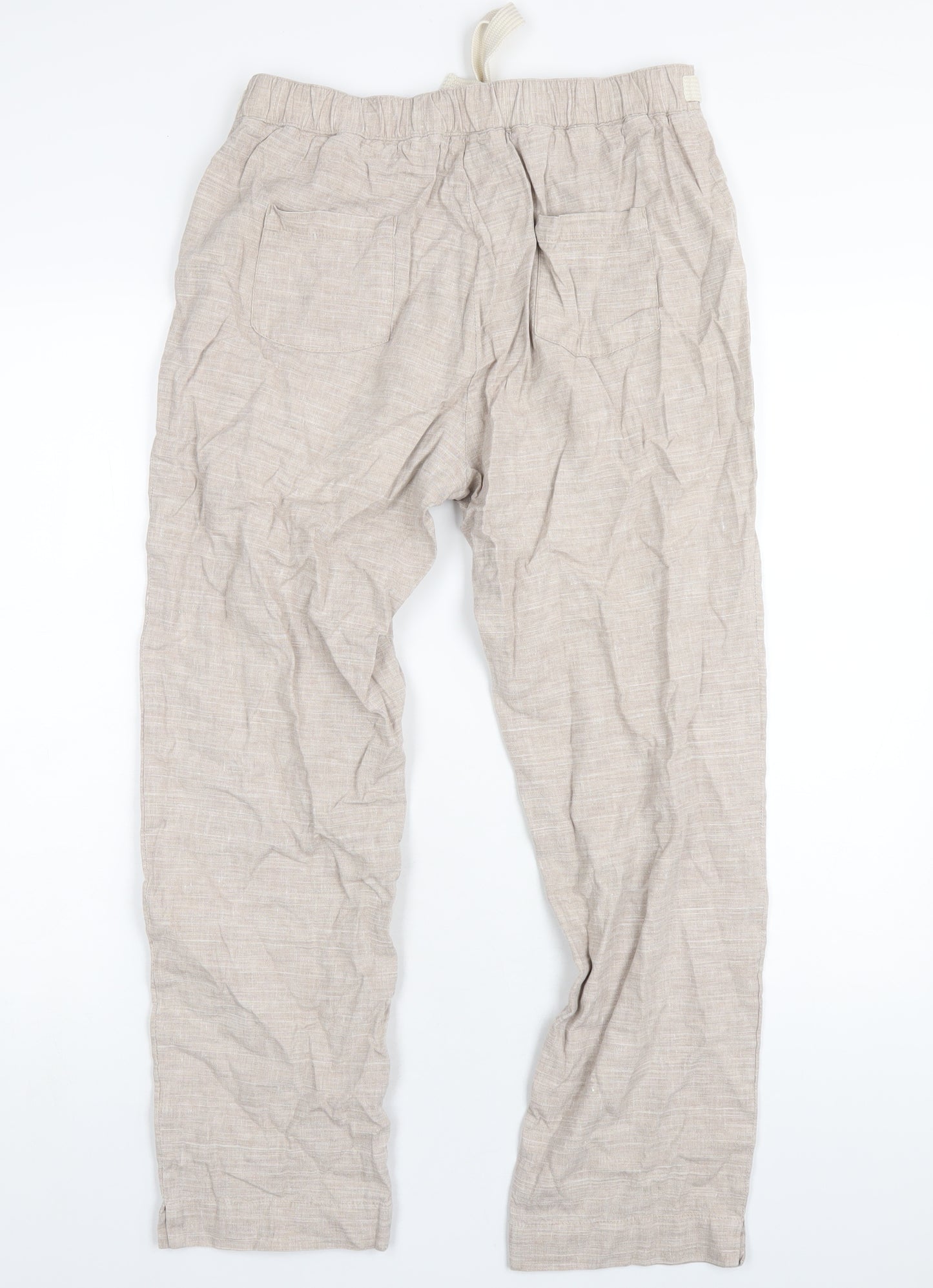 Lark Womens Beige Linen Trousers Size 12 L28 in Regular Zip