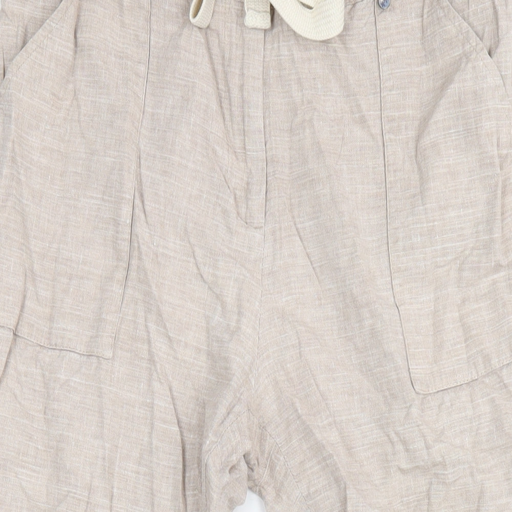 Lark Womens Beige Linen Trousers Size 12 L28 in Regular Zip