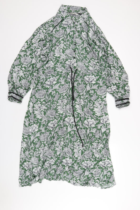 NEXT Womens Green Floral Viscose A-Line Size 14 V-Neck Pullover