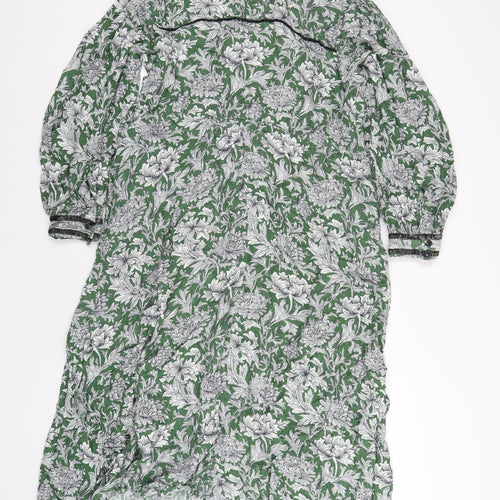 NEXT Womens Green Floral Viscose A-Line Size 14 V-Neck Pullover